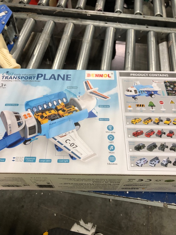 Photo 1 of Bennol Spray Airplane Toys for Boys, Large Transport Cargo Airplane with 6 Construction Vehicle 10 Road Signs 1 Play Mat, Plane Toy with Lights Sounds, for Boys Age 3 4 5 6 3377-2