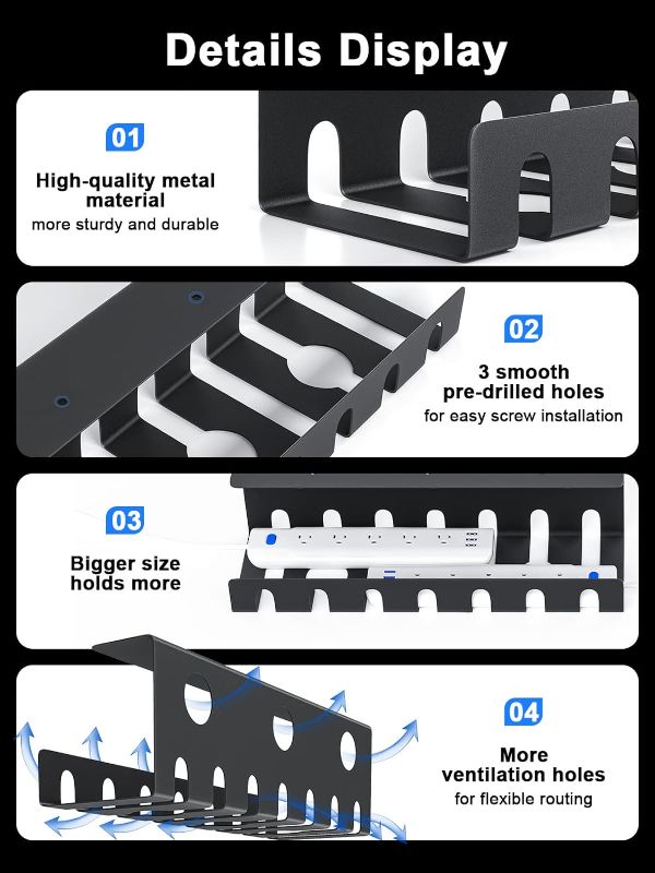 Photo 1 of Delamu  Metal Cable Management Under Desk U-Channel - Home & Office Under Desk Cable Management, Tape & Screw Installation Cord Organizer for Desk, Desk Cable Management with Various accessories
