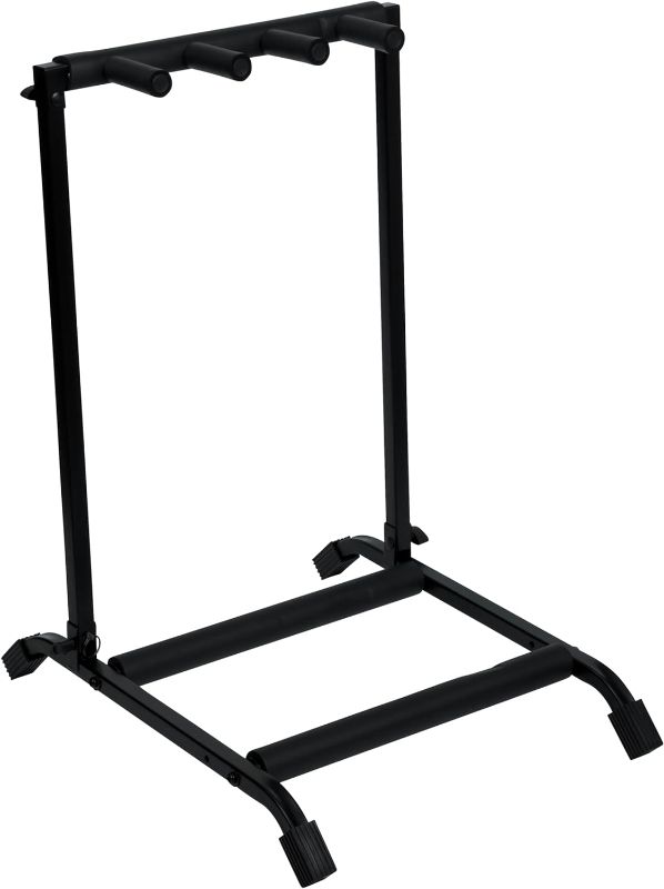 Photo 1 of **NEEDS SCREWS** Rok-It Multi Guitar Stand Rack with Folding Design; Holds up to 3 Electric or Acoustic Guitars (RI-GTR-RACK3),black
