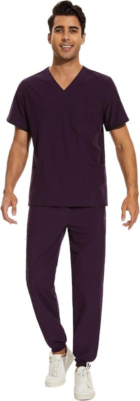 Photo 1 of COZYFIT Men Scrubs Set — Stretch V-Neck Scrub Top & Jogger Pant with 8 Pockets, Yoga Waistband, Anti-Wrinkle Scrubs for Men
--- LARGE ----