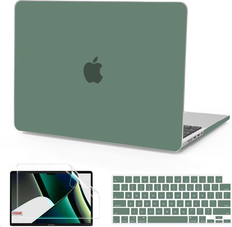 Photo 1 of B BELK Compatible with MacBook Air 15 inch Case 2023 2024 Release M2 Chip Model A2941 with Touch ID Retina Display, Matte Plastic Hard Shell Case + Keyboard Cover + Screen Protector, Midnight Green