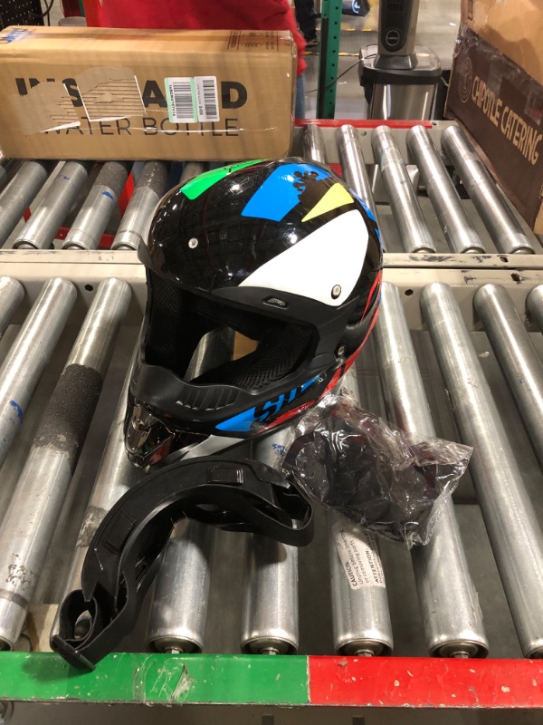 Photo 1 of Anti-Collision Dirt Bike Helmet Trend Skull ATV DOT Approved BMX Helmet SUV Mask Goggles Gloves,Dirt Bike Downhill Off-Road Mountain Bike Helmet 4-Piece Set Z BlueWhite Small