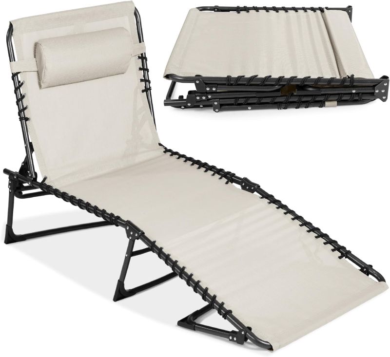Photo 1 of ***CHAIR HAS A TEAR IN IT ***

Patio Chaise Lounge Chair, Outdoor Portable Folding in-Pool Recliner for Lawn, Backyard, Beach w/ 8 Adjustable Positions, Carrying Handles, 300lb Weight Capacity - Warm Taupe
