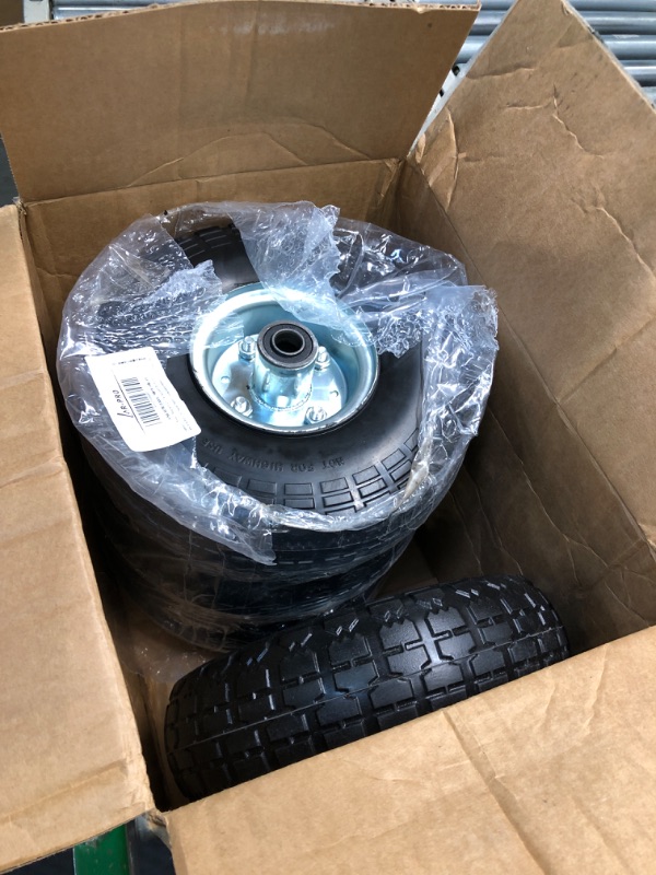 Photo 3 of (4-Pack) AR-PRO 10-Inch Solid Rubber Tires and Wheels - Replacement 4.10/3.50-4” Tires and Wheels with 5/8” Axle Bore Hole, 2.2” Offset Hub, and Double Sealed Bearings - Perfect for Gorilla Carts 4 Sliver