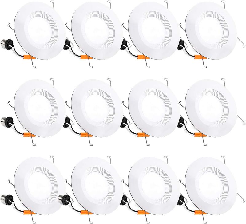Photo 1 of 12 Pack 5/6 Inch LED Recessed Lighting, Baffle Trim, CRI90, 15W=100W, 1100lm, 5000K, Dimmable Recessed Lighting, Damp Rated LED Recessed Downlight