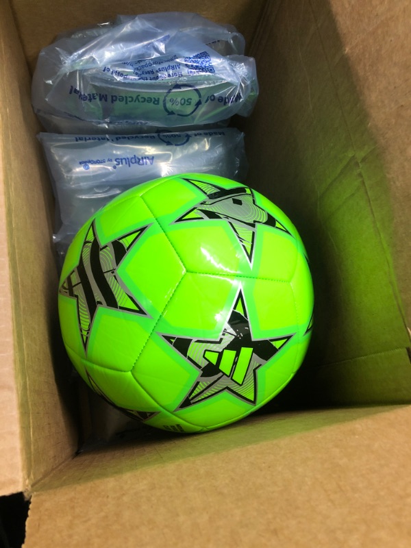 Photo 3 of adidas UEFA Champions League 23/24 Club Ball Construction, Official Match Ball Graphics, UEFA Champions League Crest, Requires Inflation, Size 3-5, Multiple Colors 4 Solar Green/Black/Silver Metallic