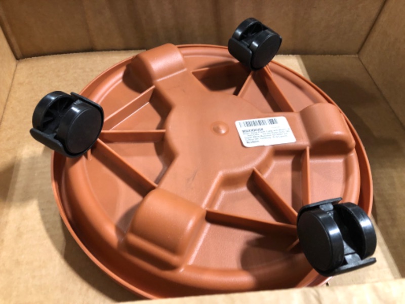 Photo 2 of Bloem Round Planter Caddy with Wheels: 12" - Terra Cotta - Durable Plastic Dolly, 360 Degree Wheel Movement, for Indoor and Outdoor Use, Gardening, 75 lb Capacity Terra Cotta 12"