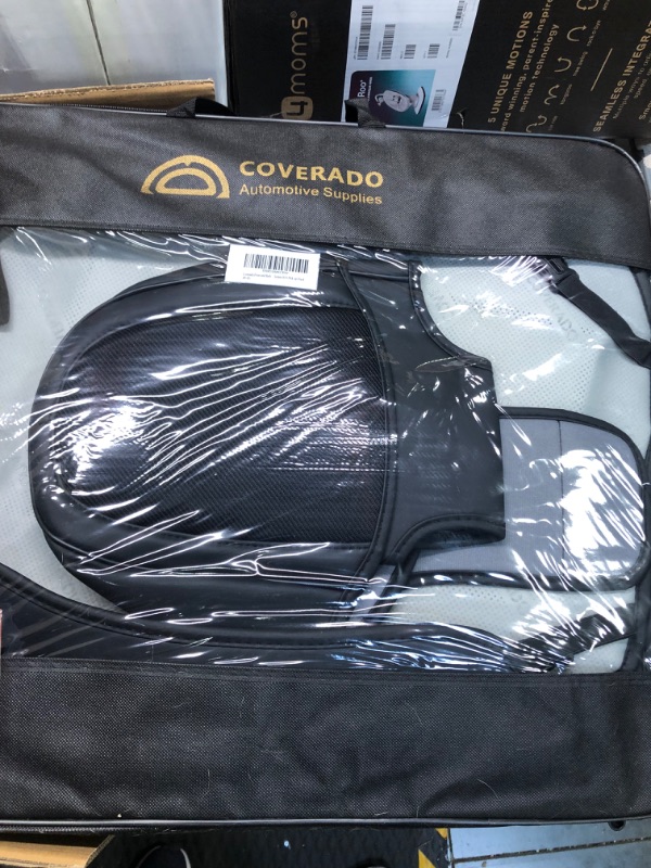 Photo 1 of Coverado Front and Back Seat Covers 4 Pieces, Breathable Fabric&Leather Car Seat Protectors Full Set, Compatible with Most Sedans SUV Pick-up Truck Black FullSet