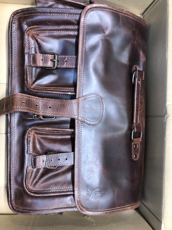 Photo 3 of Leather Laptop Messenger Bag Vintage Briefcase Satchel for Men and Women (VINTAGE BROWN) 18 inch