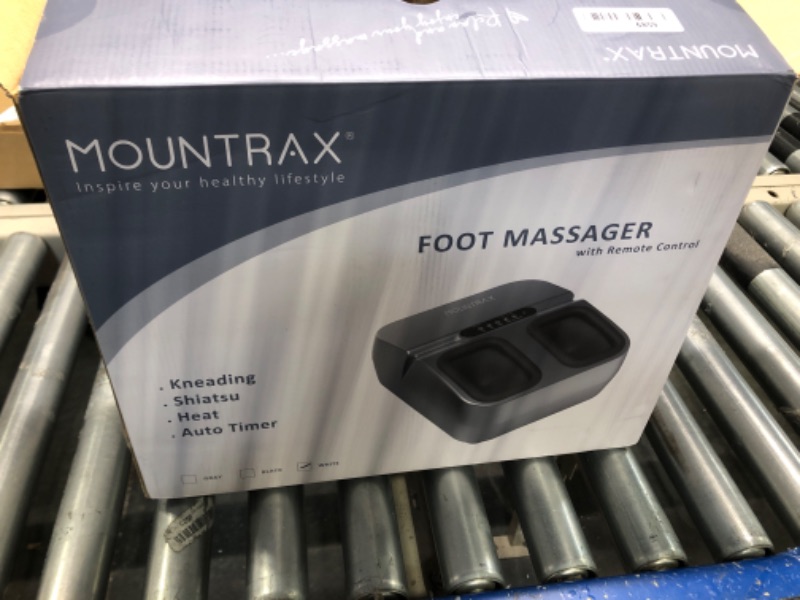 Photo 2 of MOUNTRAX Foot Massager Machine with Heat, Gifts for Women Men, Plantar Fasciitis and Relieve Pain, Deep Kneading Shiatsu Massager, Fits Feet Up to Men Size 12 (White)