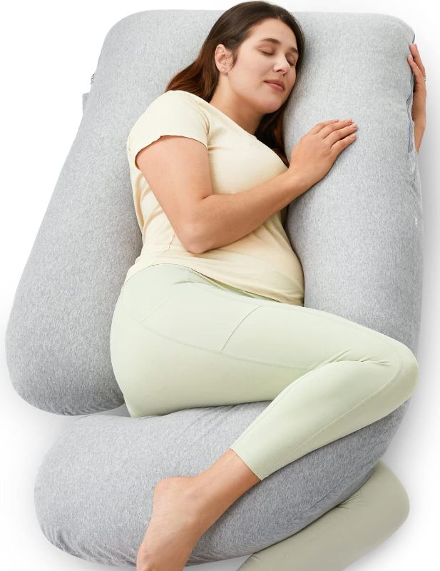 Photo 1 of  U Shaped Pregnancy Pillows with Cotton Removable Cover, 57 Inch Full Body Pillow Maternity Support, Must Have for Pregnant Women, Hatha Grey