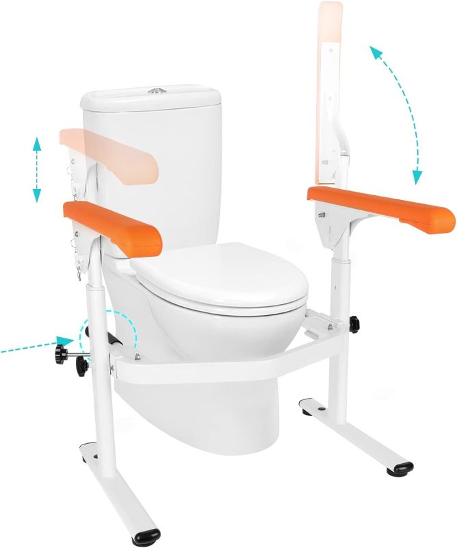 Photo 1 of **FOR PARTS** Toilet Safety Rails for Elderly (520 lbs), Toilet Rails for Elderly Free Standing Adjustable Height Width, Heavy Duty Toilet Safety Frame with Arms, Handicap Toilet Seat (Orange Toilet Safety Rail)
