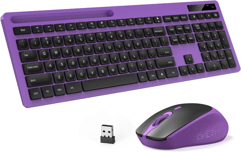 Photo 1 of VIVEFOX 2.4GHz Silent USB Wireless Keyboard and Mouse Combo - Full-Size Keyboard with Phone Holder and Mouse for Computer, Desktop and Laptop (Purple)