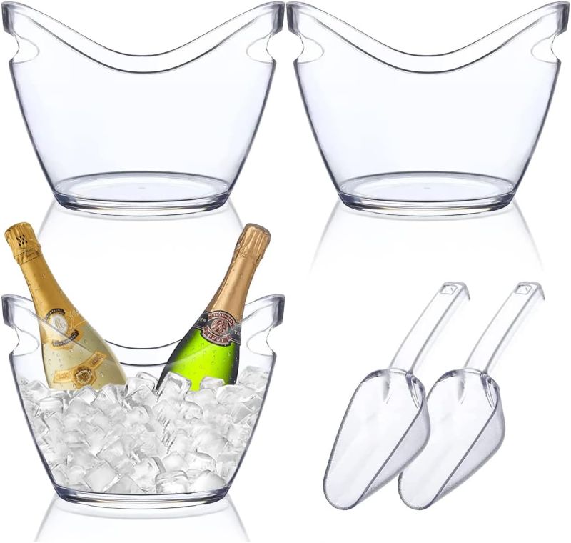 Photo 1 of 2 Pcs Ice Bucket for Parties Champagne Drink Plastic Acrylic Bucket for Cocktail Mimosa Bar Beverage Tub with Scoops for Champagne or Beer Bottle (3.5 Liter)