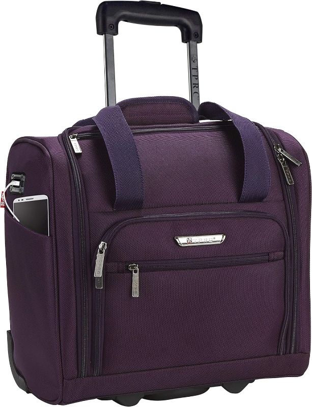 Photo 1 of TPRC 15-Inch Smart Under Seat Carry-On Luggage with USB Charging Port, Telescoping Handles, Purple, Underseater
