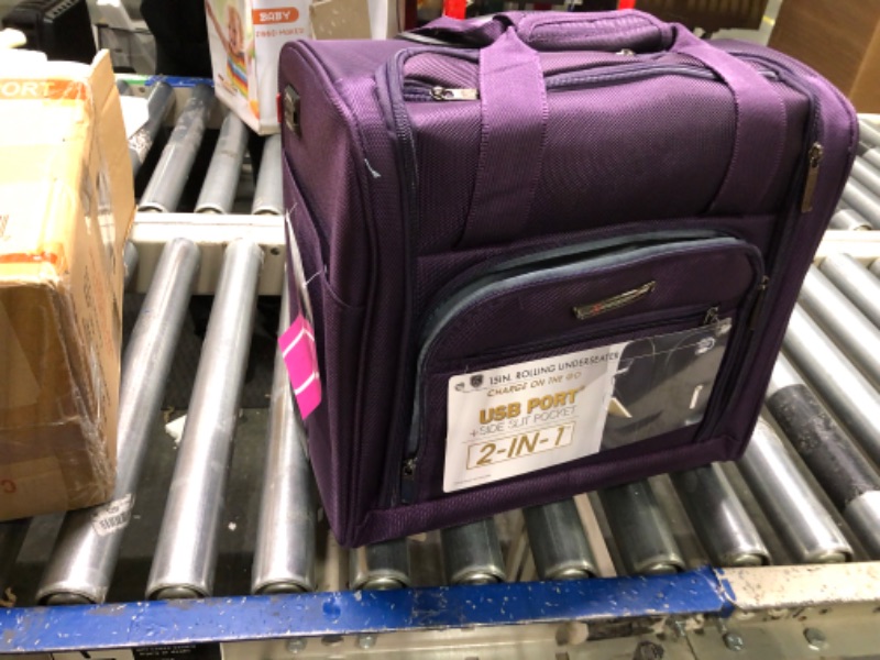 Photo 3 of TPRC 15-Inch Smart Under Seat Carry-On Luggage with USB Charging Port, Telescoping Handles, Purple, Underseater
