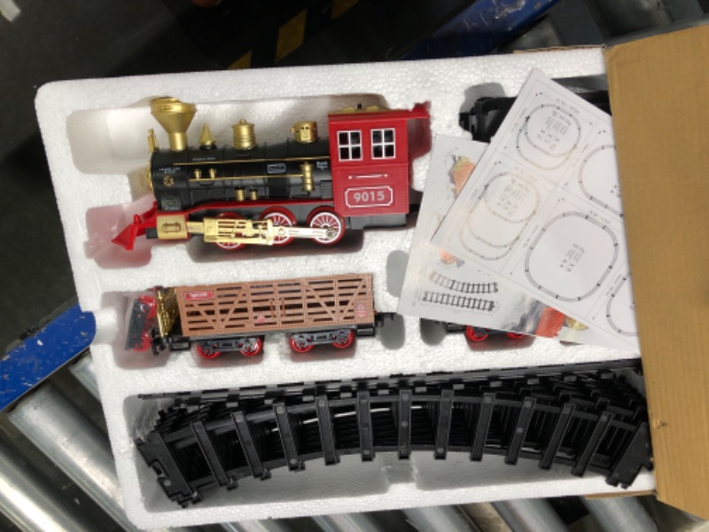 Photo 3 of Hot Bee Train Set - Train Toys for Boys w/Smokes, Lights & Sound, Tracks, Toy Train w/Steam Locomotive, Cargo Cars & Tracks, Toddler Model Train Set for 3 4 5 6 7 8+ Year Old Kids Birthday Gifts