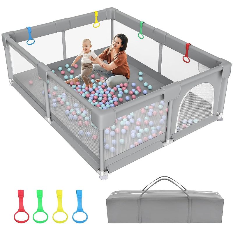 Photo 1 of 79" ×71" Extra Large Baby Playpen, Big Play Pens for Babies and Toddlers, Gap-Free, Climb-Proof Baby Playards for Indoor Fun, Baby Gate Playpen with Zippered Door and Storage Bag