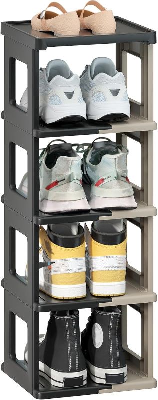 Photo 1 of HAIXIN Shoe Rack for Front Door Entrance, 5-Tier Foldable Shoe Rack Shelf, Plastic Stackable Shoe Storage Organizer Cabinet for Sneakers Boots, Space Saving