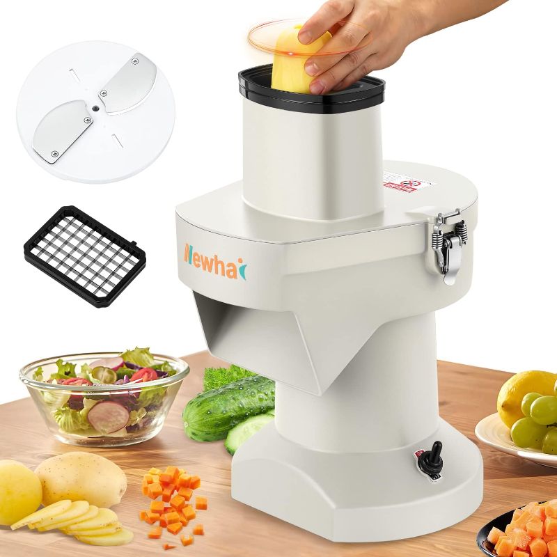 Photo 1 of Newhai 2 in 1 Electric Vegetable Dicer and Slicer Machine Commercial Vegetable Chopper Dicing Machine Automatic Potato Onion Slicing Cube Cutting with 5/16’’ 15/32’’ Blade 110V US Commercial&Home Use