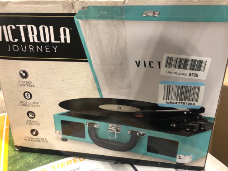 Photo 3 of Victrola Vintage 3-Speed Bluetooth Portable Suitcase Record Player & Vintage Vinyl Record Storage and Carrying Case, Fits All Standard Records - 33 1/3, 45 and 78 RPM, Holds 30 Albums