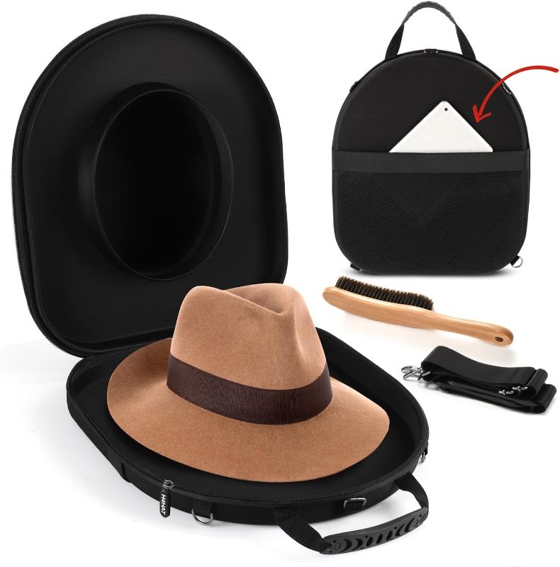 Photo 1 of H4HAT Black EVA Travel Hat Case with Brush and Tablet Pocket, Universal Fit for Fedora, Straw, Panama, Boater & Trilby Hat,