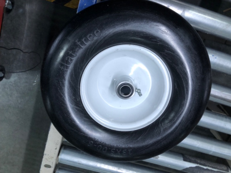 Photo 3 of 13x5.00-6" Flat Free Lawn Mower Tire, Zero Turn Mower Front Tire,Lawn Garden Turf Solid Tire and Wheel Assembly with Steel Rim, 3/4" Grease Bushing and 3.25"-5.9" Centered Hub, 2 pack