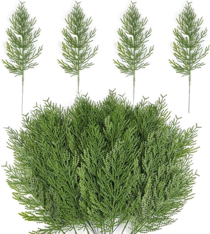 Photo 1 of Artificial Pine Branches,40 Pcs Christmas Faux Cedar Stems, Artificial Faux Cedar Branches, Fake Christmas Greenery Pine Picks for Wreath Craft DIY Home Kitchen Decorations (40, Green)