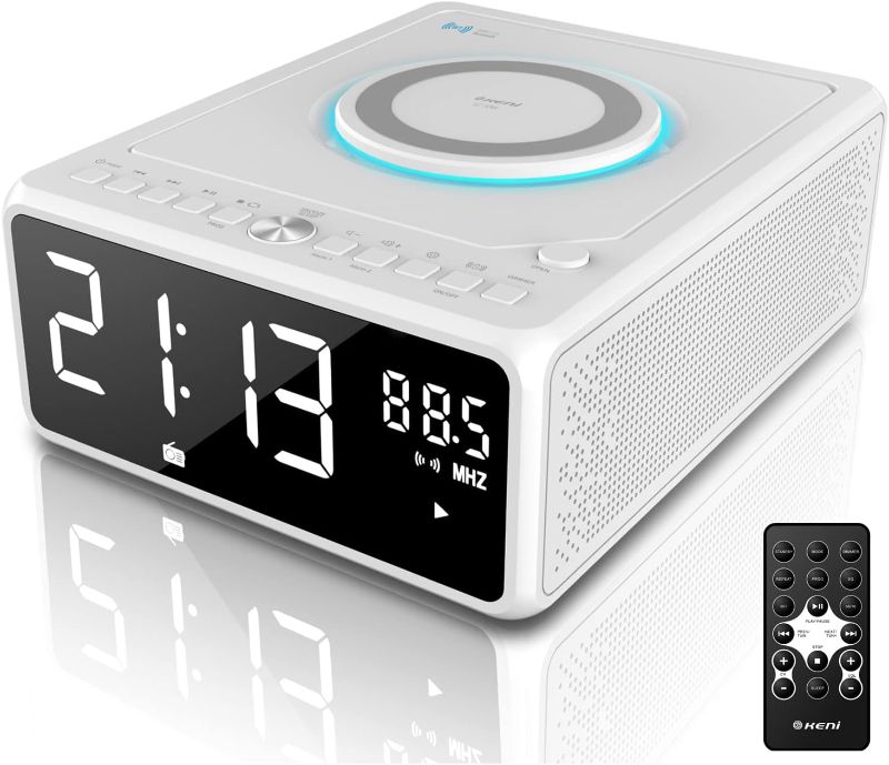 Photo 1 of G Keni CD Player Dual Alarm Clock Radio, Bluetooth Boombox with Remote, 10W Fast Wireless Charging, Digital FM Radio, MP3/USB Music Player, Snooze 