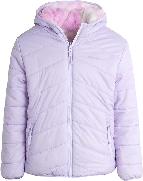 Photo 1 of Eddie Bauer Girls' Reversible Jacket - Deer Harbor Waterproof Lightweight Puffer Coat with Faux Shearling Lining (5-20)
