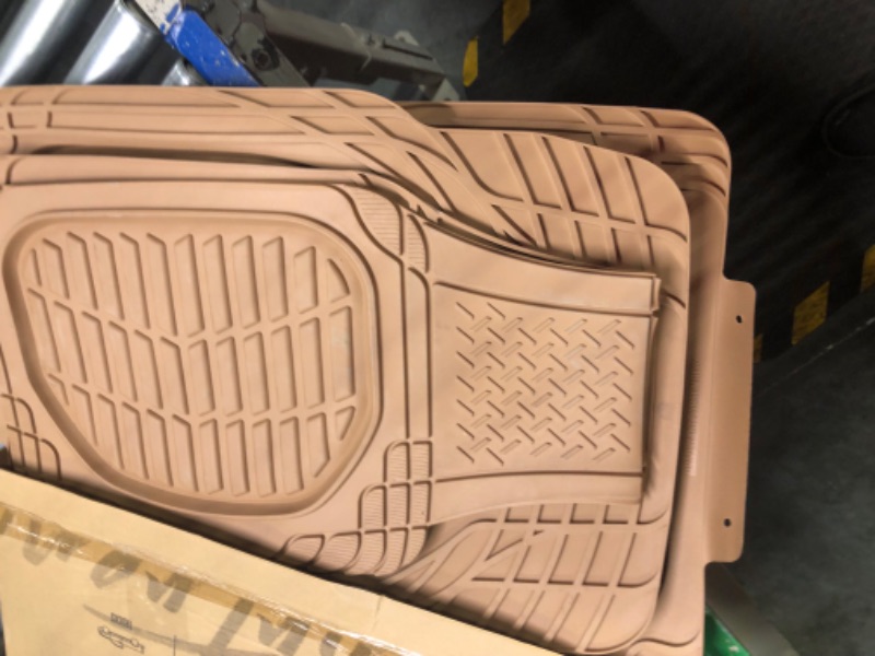 Photo 1 of Motor Trend FlexTough Advanced Beige Rubber Car Floor Mats – 3 Piece Trim to Fit Floor Mats for Cars Truck SUV, All Weather Automotive Liners with Traction