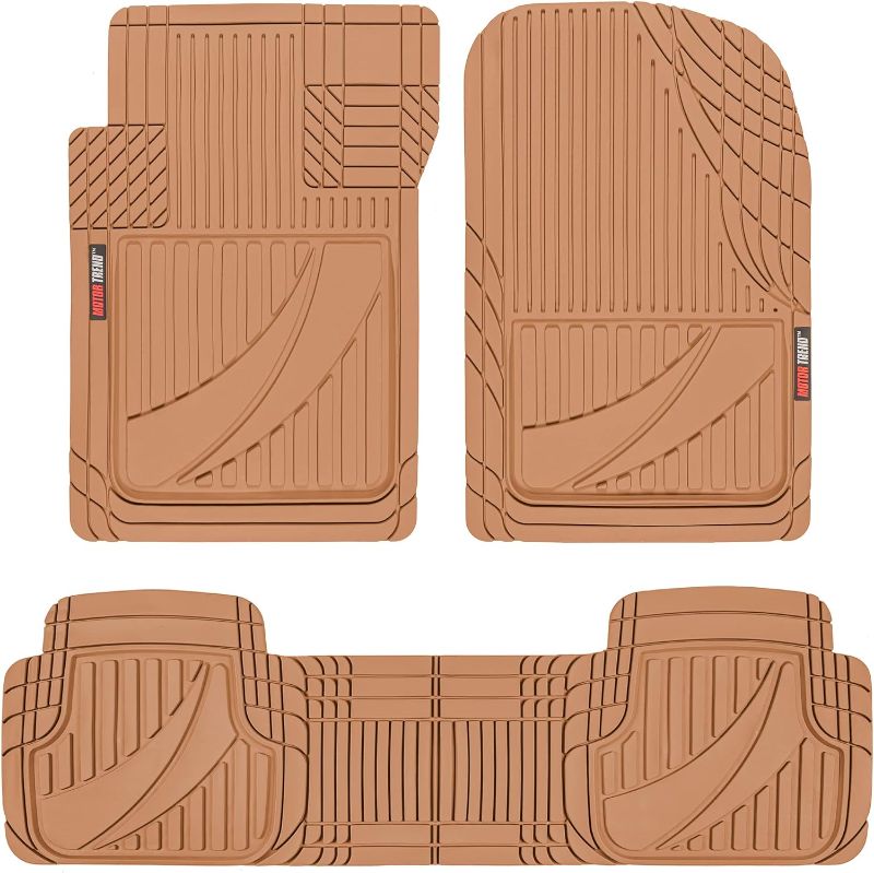 Photo 1 of Motor Trend FlexTough Advanced Beige Rubber Car Floor Mats – 3 Piece Trim to Fit Floor Mats for Cars Truck SUV, All Weather Automotive Liners with Traction