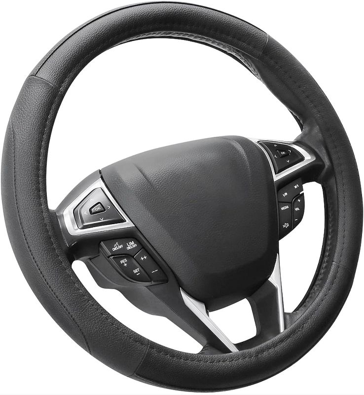 Photo 1 of Car Steering Wheel Cover Universal Standard Size 14.5-15 inch, Black Microfiber Leather