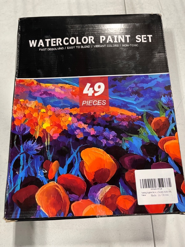 Photo 2 of Painting Supplies Set, 49 Pieces Watercolor Painting Kit with Wooden Tabletop Easel, Includes Watercolor Paints, Brushes, Palette, Canvas Panels and Painting Pads, for Artists, Student, Adults, Kids Wood color