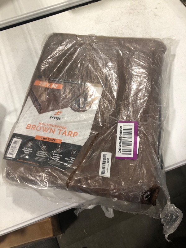 Photo 1 of 20' x 30' Super Heavy Duty 16 Mil Brown Poly Tarp Cover - Thick Waterproof, UV Resistant, Rip and Tear Proof Tarpaulin with Grommets and Reinforced Edges - by Xpose Safety