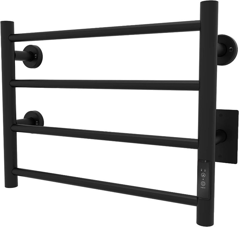 Photo 1 of | Towel Warmer with Timer | Built-in Timer with Led Indicators | 3 Timer Modes: ON/Off, 2 H, 4 H | Wall Mounted | 4 Bars | (Matte Black)