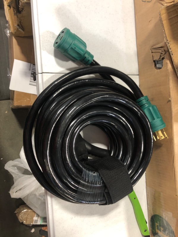 Photo 1 of 35FT 30 Amp Generator Extension Cord 4 Prong, NEMA L14-30P/L14-30R 10 Gauge STW 125/250V Twist Lock Generator Cord Heavy Duty, Green ETL Listed PlugSaf 35FT Green