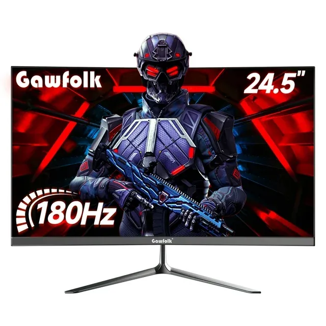 Photo 1 of Gawfolk 24.5 Inch Curved Gaming Monitor, 180hz/165hz FHD(1080P) PC Monitor, Frameless VA Display with sRGB 100%, Eye Care, DP/HDMI, Wall Mount Compatible - Black