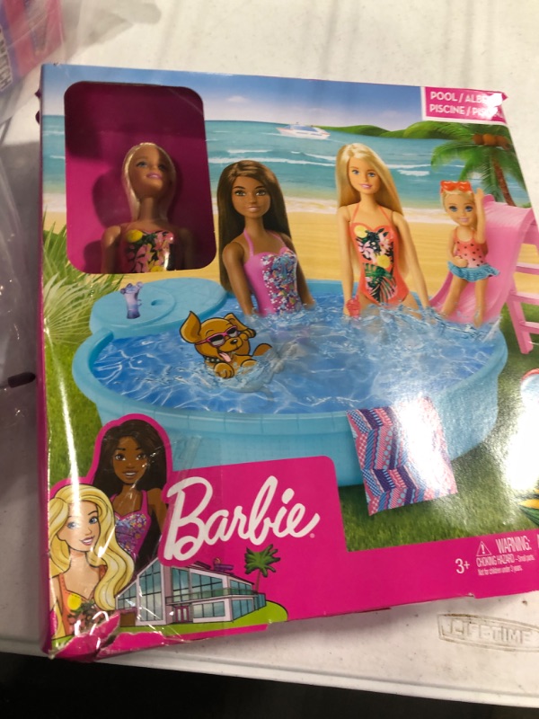 Photo 2 of ?Barbie Doll, 11.5-Inch Blonde, and Pool Playset with Slide and Accessories, Gift for 3 to 7 Year Olds