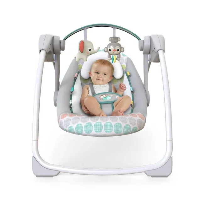 Photo 1 of **Gentlly Used**Bright Starts Whimsical Wild Portable Compact Baby Swing with Taggies, Unisex, Newborn and up