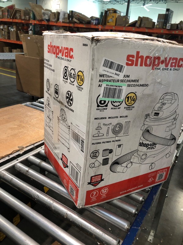 Photo 3 of **nEW oPENED**Shop-Vac 8 Gallon 6.0 Peak HP Wet/Dry Vacuum, Stainless Steel Tank, Portable Shop Vacuum with Multifunctional Attachments for Jobsite, Garage & Workshop. 