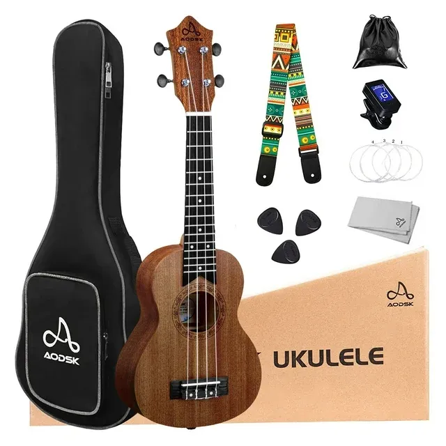 Photo 1 of *New Open/Partial Set**AODSK AUS-P08, Beginning Ukulele 21 inch Sapele, Professional Acoustic Ukelele Kit for Kids Students Starter with Free Gig Bag, Strap, Nylon String, Picks, Clip-on Tuner (Soprano)