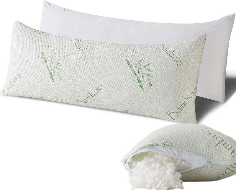 Photo 1 of **Gently Used/Missing pillow Case**cretopwin Full Body Pillow for Adults Shredded Memory Foam Long Pillow for Sleeping with Removable Bamboo Cover Firm Hug Pillows for Side and Back Sleepers 20x54