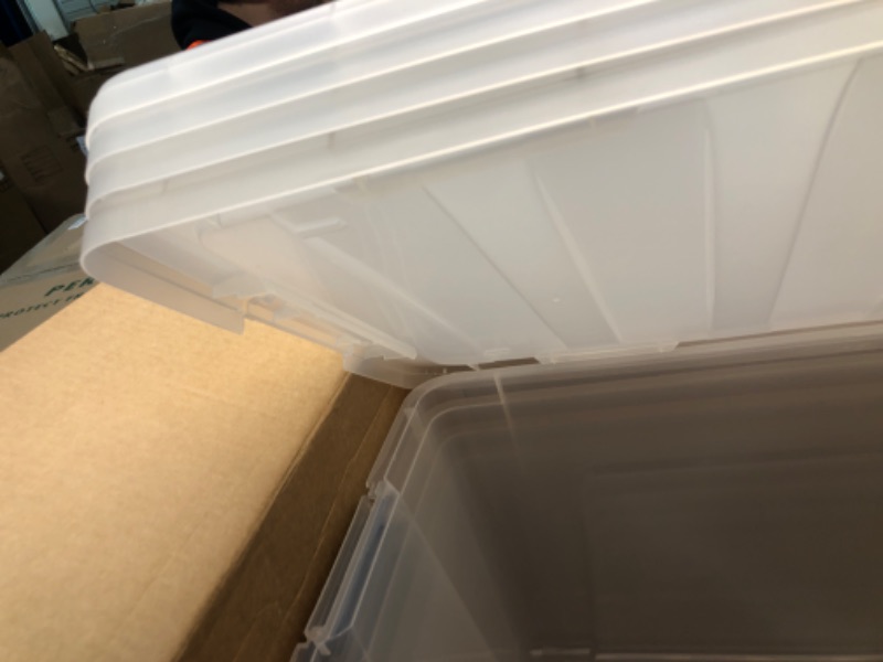 Photo 3 of **New open/Minor Damage*IRIS USA 72 Qt. Plastic Storage Bin Tote Organizing Container with Durable Lid and Secure Latching Buckles, Stackable and Nestable, 4 Pack, Crystal Clear 72 Qt. - 4 Pack, Crystal Clear