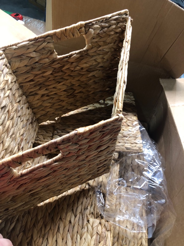 Photo 3 of **New Open**LilaCraft Set 4 Natural Storage Baskets for Organizing, Water Hyacinth Storage Baskets, Rope Woven Baskets for Storage with Carrying Handles Decor, Brown (12?×12?×12?)
