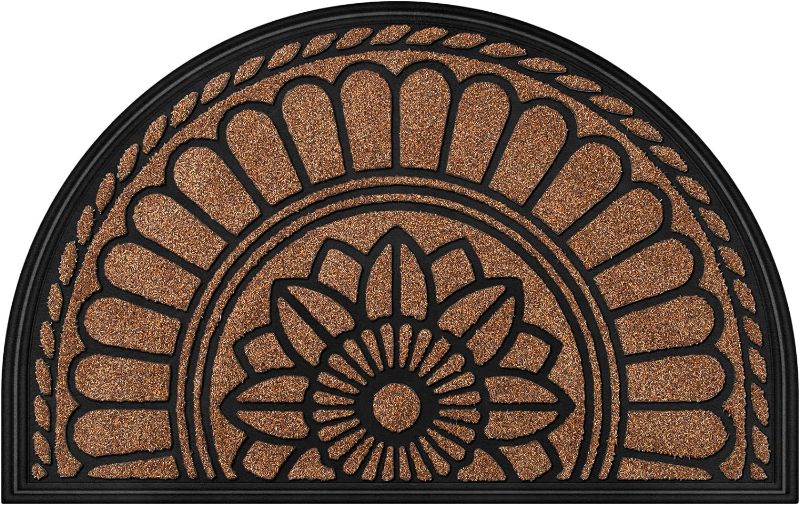 Photo 1 of **New Open**Mibao Half Round Door Mat, Non-Slip Welcome Entrance Way Mat, Durable Rubber Door Mats, Low-Profile Heavy Duty Doormat, Half Circle Mats for Garage, Patio, High Traffic Areas, 24" x 36", Coffee