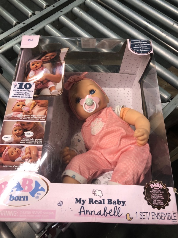Photo 3 of **New Open/Missing parts**Baby Born My Real Baby Doll Annabell - Blue Eyes: Realistic Soft-Bodied Baby Doll Ages 3 & Up, Sound Effects, Drinks & Wets, Mouth Moves, Cries Real Tears, Eyes Open & Close, Pacifier