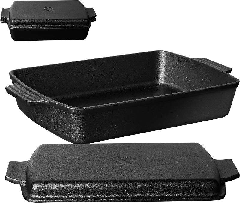 Photo 1 of 2-In-1 Pre Seasoned Cast Iron Dutch Oven With Skillet Lid,Casserole Dish,Rectangular Baking Pan,Griddle Pot Set, 6QT, 9"x13"