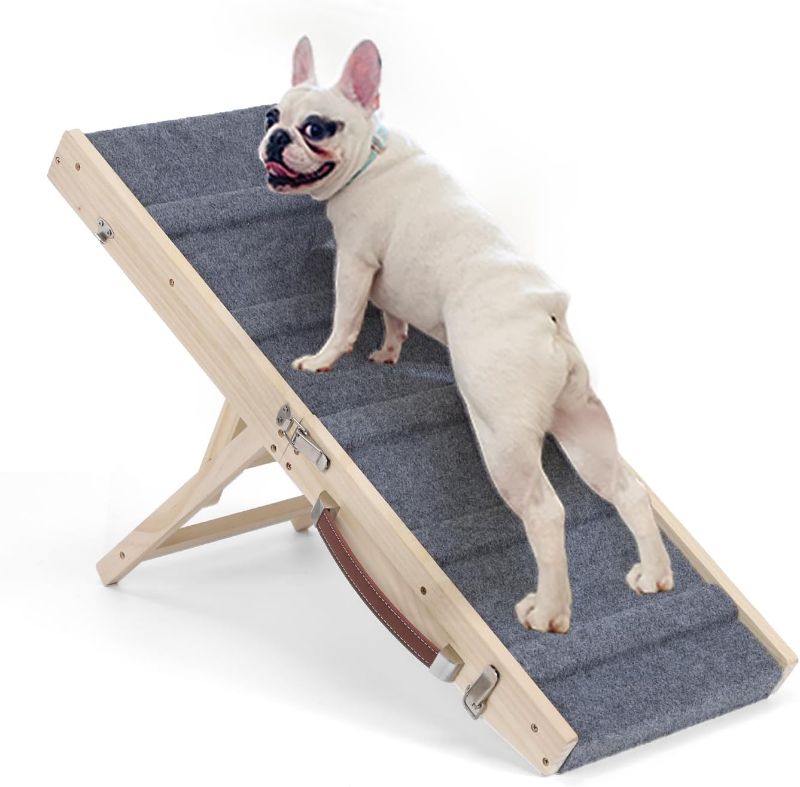 Photo 1 of **Used/ Like new**Dog Ramp for Bed,MOOACE Dog Steps for Small Dog,5.9-18.89 Inch Adjustable Height Folding Dog/Pet Stairs for High Beds and Counch,Wood Dog Car Ramp with Non-Slip Surface - Grey
