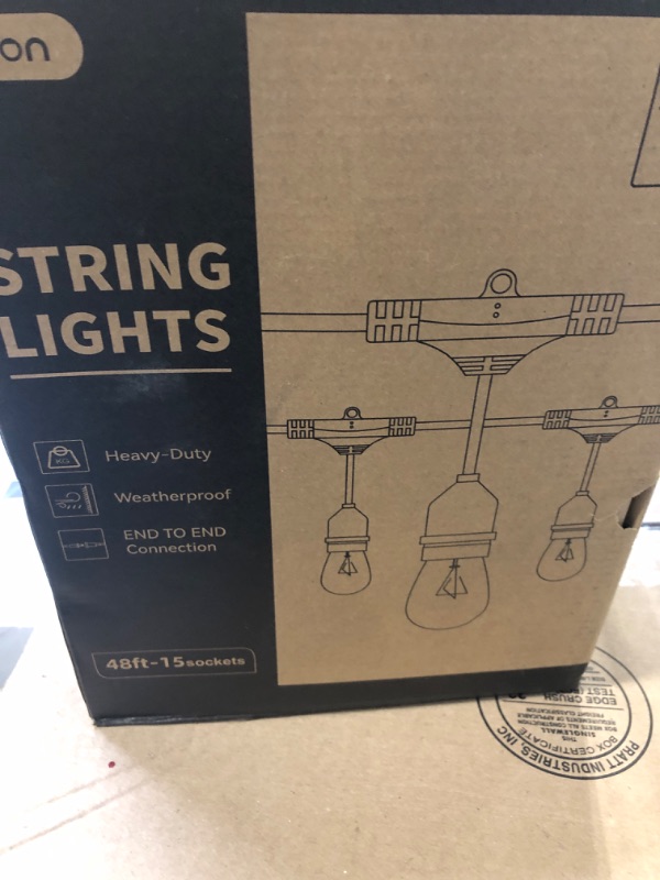 Photo 2 of **USED**  48 FT Outdoor String Lights Commercial Grade Weatherproof Strand, 18 Edison Vintage Bulbs(3 Spare), 15 Hanging Sockets, ETL Listed Heavy-Duty Decorative Christmas Lights for Patio Garden 48FT Black